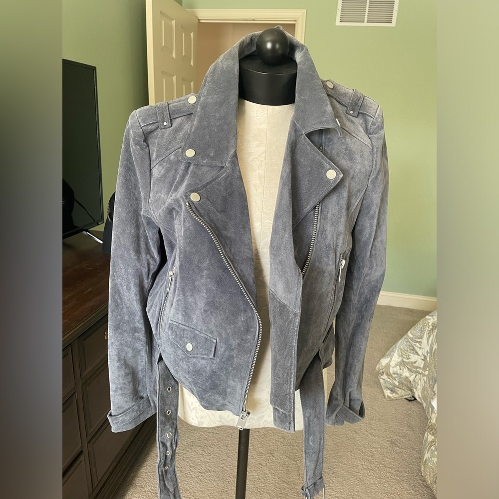 Marc New York slate blue genuine suede biker jacket